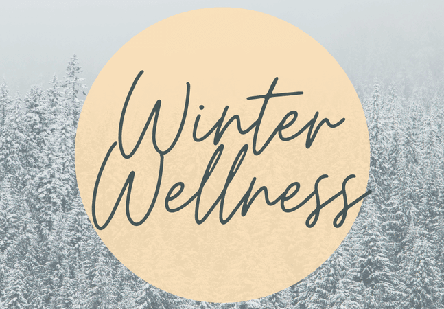 graphic showing a snowy scene in background with 'winter wellness' as the title