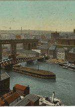 colour posctard from 1914 showing the Swing Bridge over the River Tyne