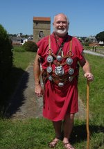 Man dressed as a Roman veteran soldier