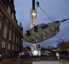 Challenger 2 Tank being lifted into position by crane