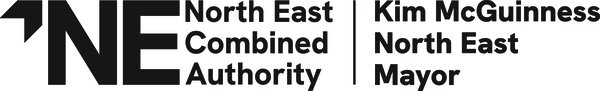 A black and white text graphic which reads 'NE North East Combined Authority. Kim McGuiness North East Mayor'. A black and white text graphic which reads 'NE North East Combined Authority. Kim McGuiness North East Mayor'.