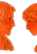 An illustration of two male faces looking at each other.