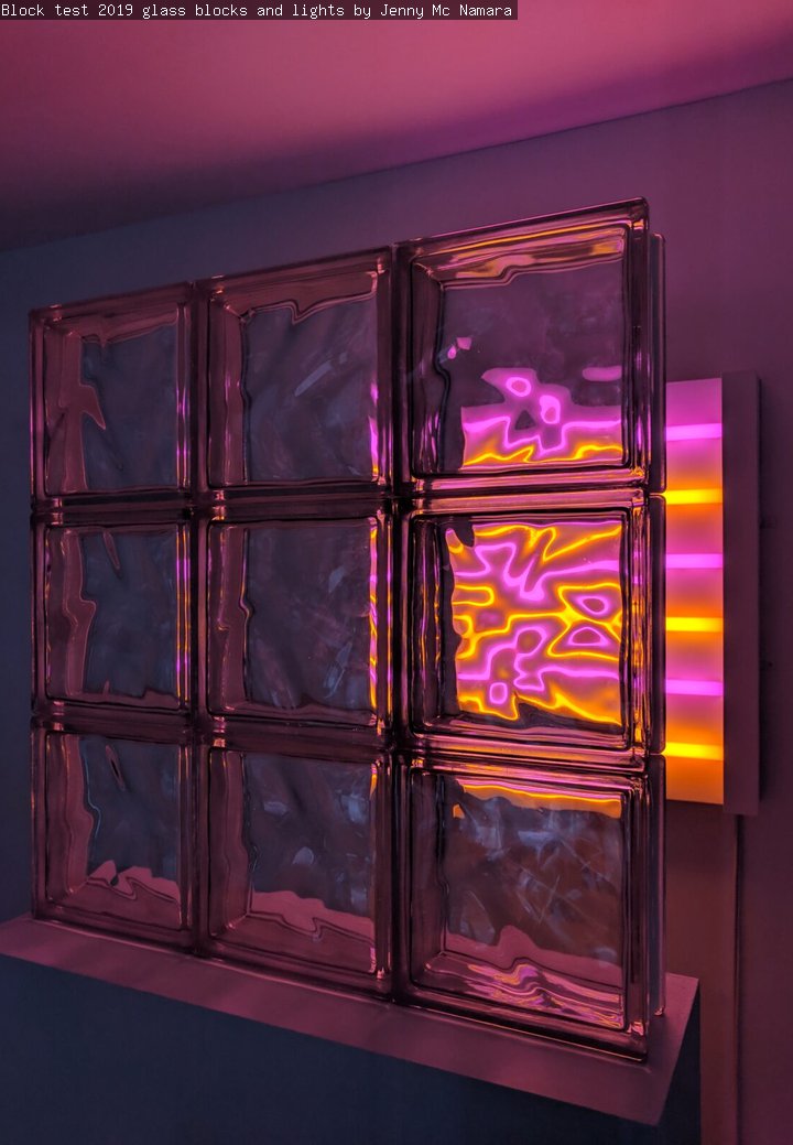 An artwork made from glass blocks and lights
