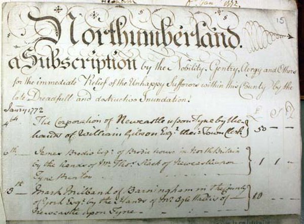 Sample page from the “River Tyne Flood Papers 1771”