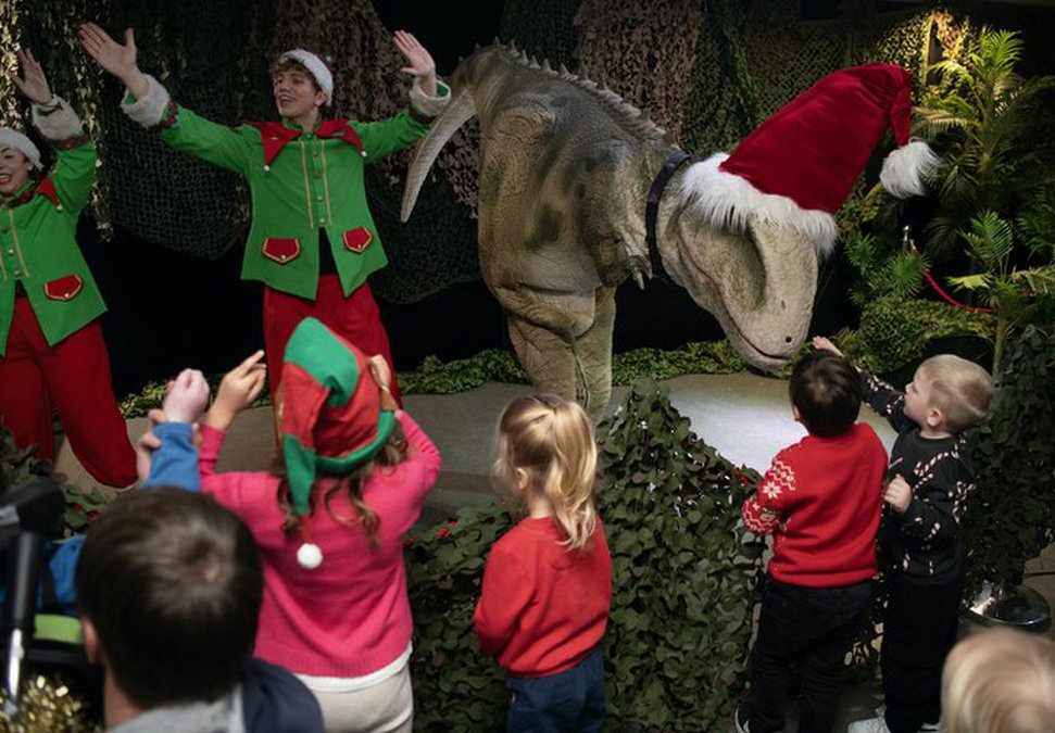 A festive dino and elfs at Great North Museum 