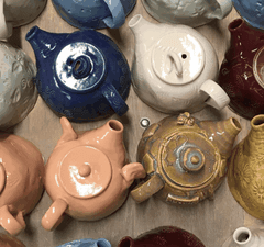 teapots on a table
