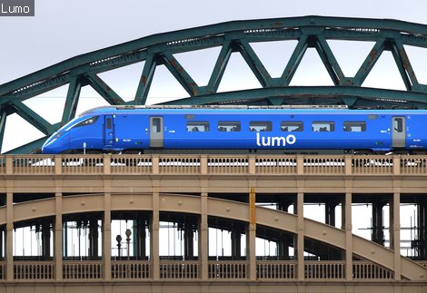 A Lumo train crosses the River Tyne