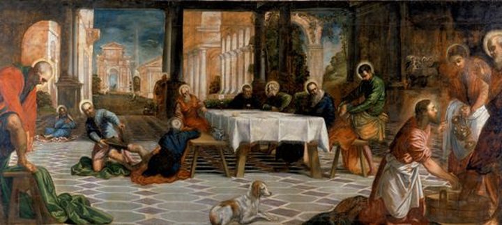 A painting of Christ washing the disciples' feet