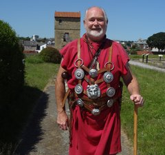 Man dressed as a Roman veteran soldier