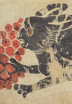 Textile showing a hare eating fruit