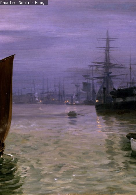 Boats in water against a purple sky