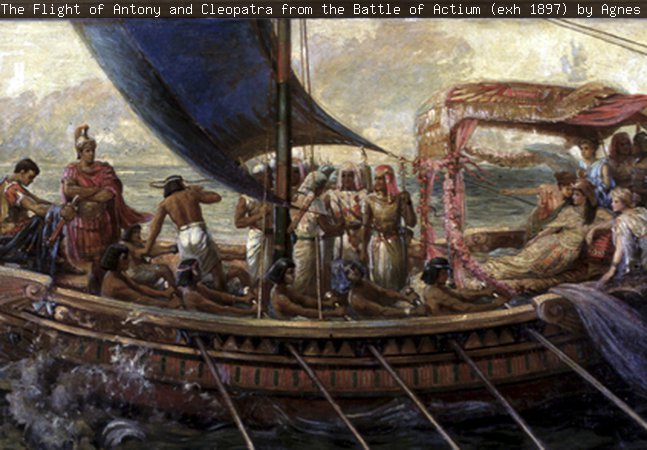 The Flight of Antony and Cleopatra from the Battle of Actium (exh 1897) by Agnes Pringle