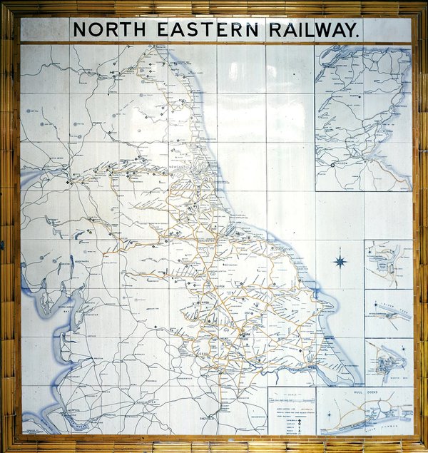 Tiled map depicting the NER’s rail network c. 1900. 